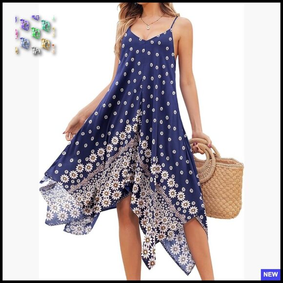 Other - Boho Sundress Spaghetti Strap Cover Up Flowy Midi Beach Vacation Dress